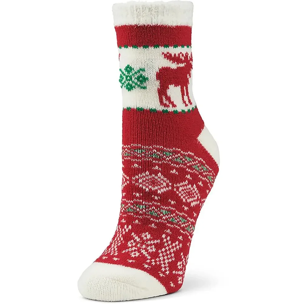 Magellan Outdoors Lodge Crew Socks Red Snow Moose Aloe Infused Lined Medium 6-10